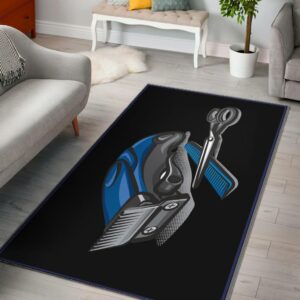 Barber Area Rug Black Trimmer Comb And Scissor