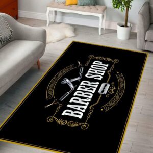 Barber Rug Barber Shop Barber Tools Gold Black Area Rug Full Size