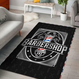 Barber Shop Rug Barber Pole And Scissors Black Full Size