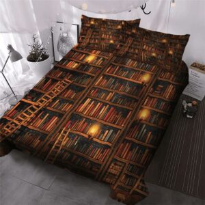 Book Lover Librarian Bedding Set Bookshelf With Candle Lights