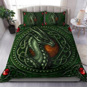 Celtic Dragon With Celtic Knot Bedding Set Green