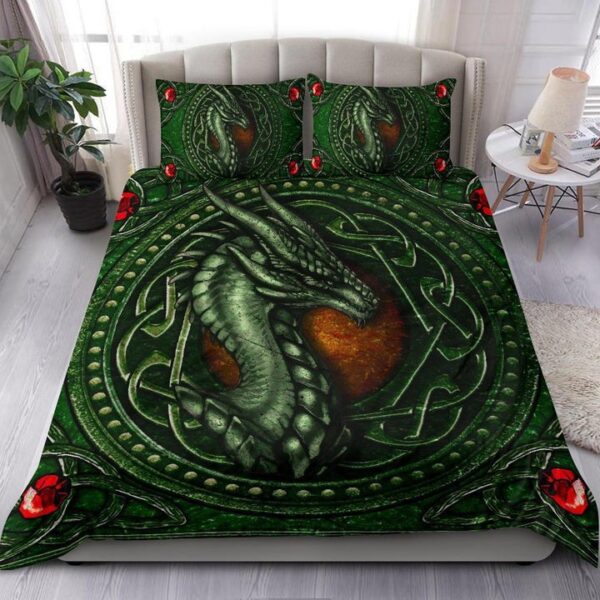 Celtic Dragon With Celtic Knot Bedding Set Green