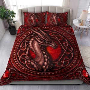 Celtic Dragon With Celtic Knot Bedding Set Red