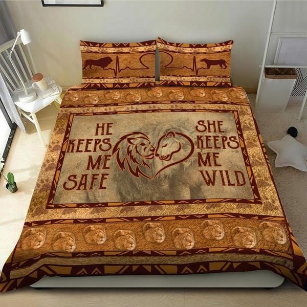 Couple Lion Bedding Set He Keeps Me Safe She Keeps Me Wild