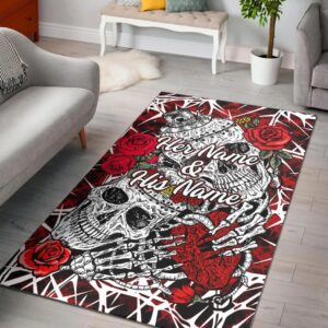 Custom Name Skull Couple Rug Roses