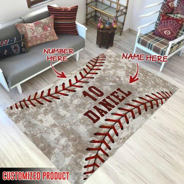 Custom Name Vintage Baseball Rug