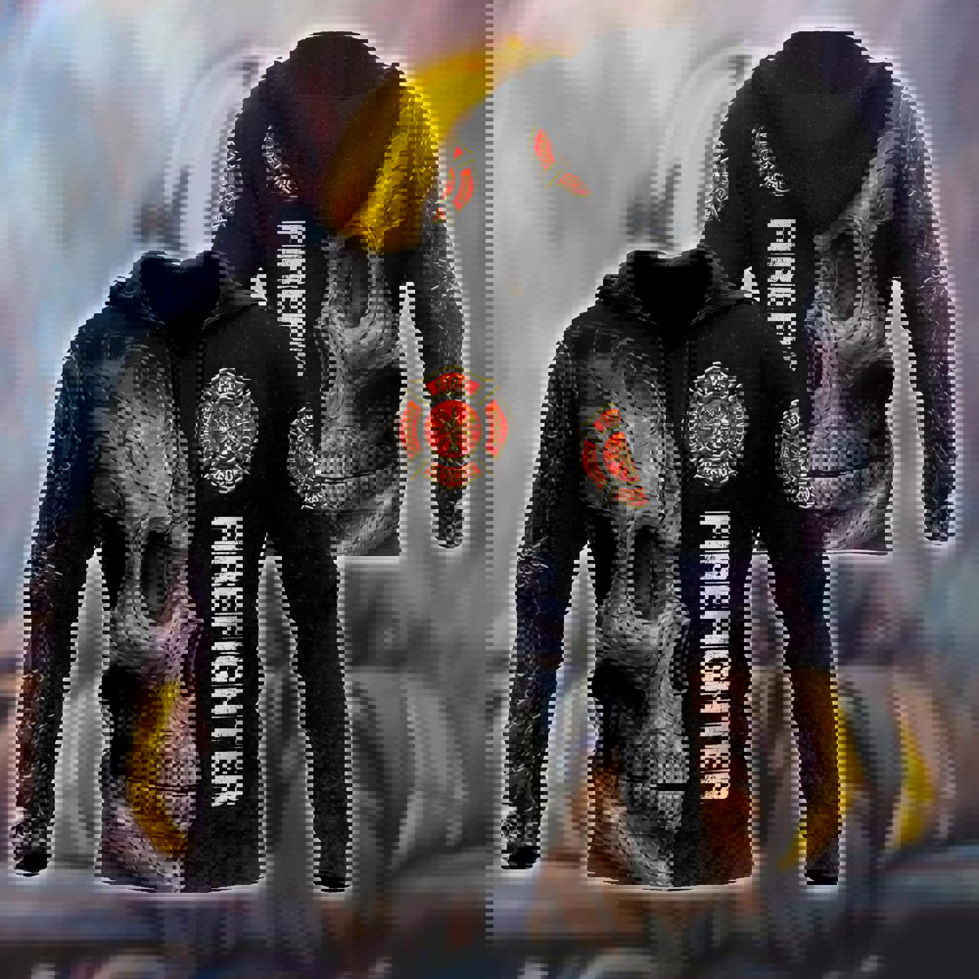 Firefighter Skull 3D Hoodie For Men And Women Black 3D Hoodie