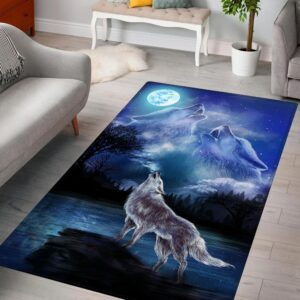 Full Moon Night Wolf Couple Rug