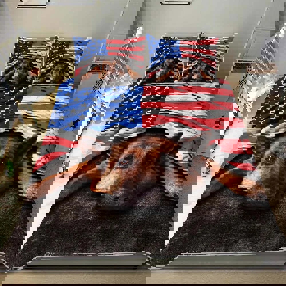 German Shepherd Dog Bedding Set American Flag