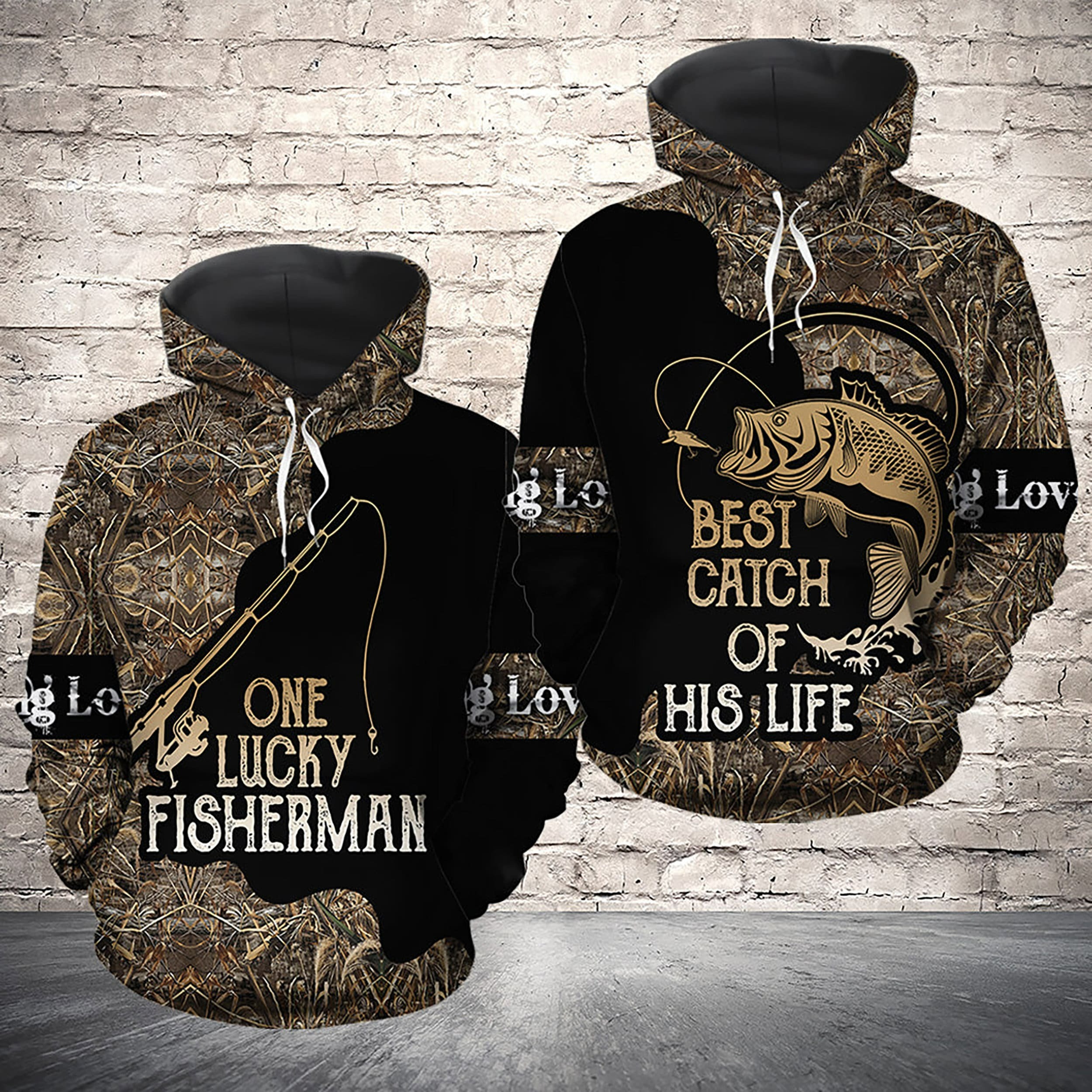 Matching Fishing Couple 3D All Over Hoodie One Lucky Fisherman Best Catch Of His Life