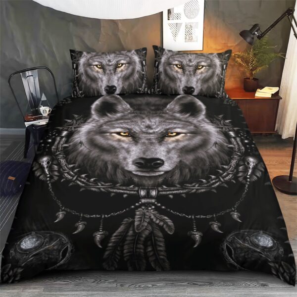 Native American Bedding Set Black Wolf