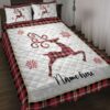 Personalized Deer Quilt Set Christmas Reindeer Snowflake Red Plaid