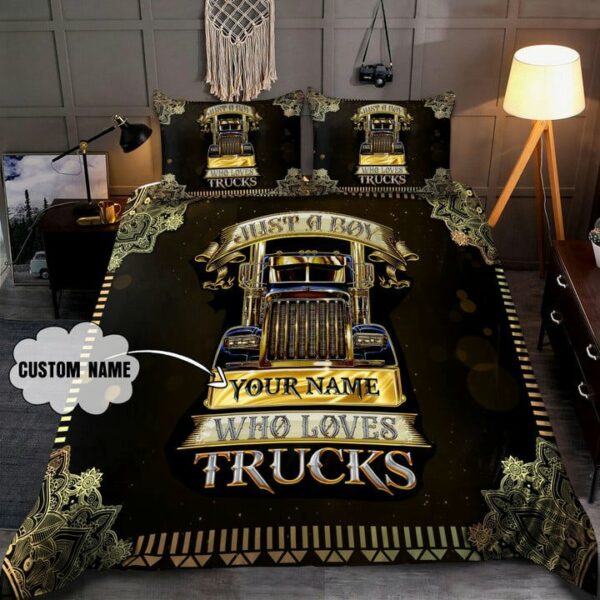 Personalized Trucker Bedding Set Just A Boy Who Loves Trucks