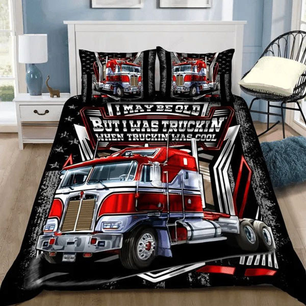 Trucker Bedding Set I May Be Old But I Was Truckin When Truckin Was Cool Red Truck