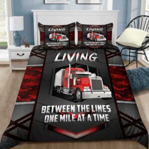 Trucker Bedding Set Living Between The Lines One Mile At A Time Carbon