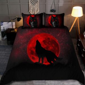 Wolf Bedding Set Wolf In The Moon Red