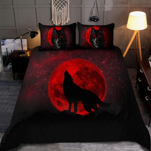 Wolf Bedding Set Wolf In The Moon Red
